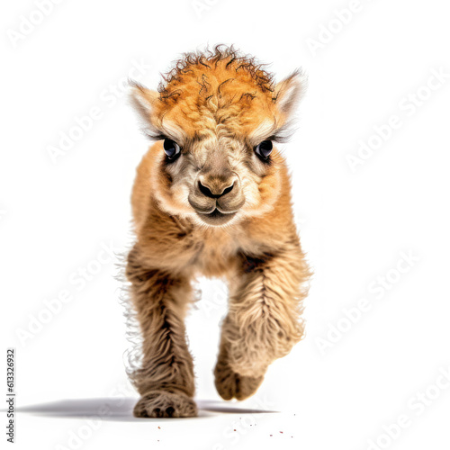 Adorable Cute Funny Baby Camel Animal Running Close Up Portrait Photo Illustration on White Background Nursery, Kid's, Children's room, pediatric office Digital Wall Print Art Nature Generative AI