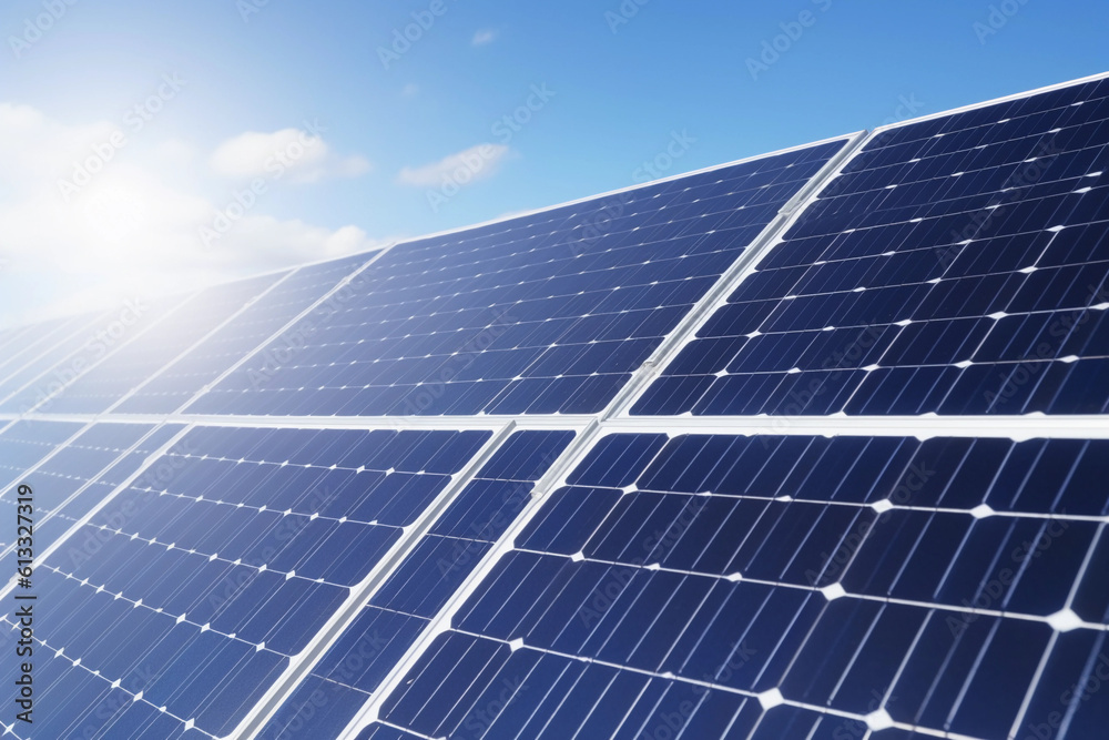 Solar panels installed to generate electricity. Green energy and renewable energy concept. Generative AI Solar panels installed to generate electricity. Green energy and renewable energy concept. Generative AI