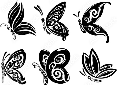 butterfly silhouette, group of butterflies, wildlife, black and white