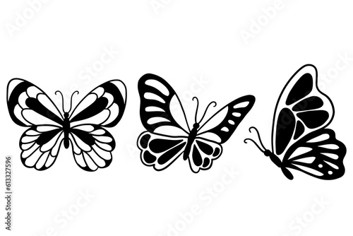 butterfly silhouette, group of butterflies, wildlife, black and white