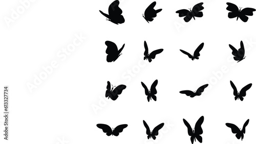 butterfly silhouette, group of butterflies, black and white, wildlife