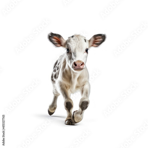 Adorable Cute Funny Baby Cow Calf Animal Running Close Up Portrait Photo Illustration on White Background Nursery  Kid s  Children s room  pediatric office Digital Wall Print Art Nature Generative AI