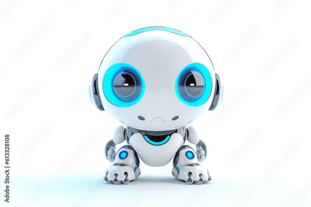 White chat bot standing on a white background, artificial inelegance, robots world. Generative AI White chat bot standing on a white background, artificial inelegance, robots world. Generative AI