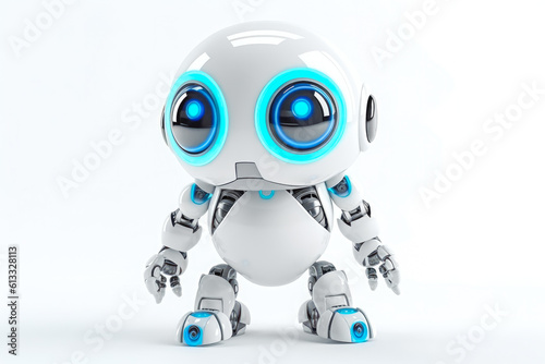 White chat bot standing on a white background, artificial inelegance, robots world. Generative AI © VisualProduction
