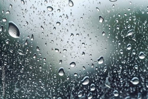 Water drops condensed on a glass window  rainy weather  raindrops. Generative AI