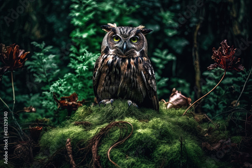 A magical fairy tale forest with an owl. A mythical realm is like something out of a storybook © dewaai