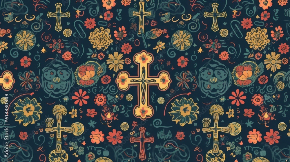 Christianity concept seamless pattern texture background. Religious Background. Made With Generative AI.