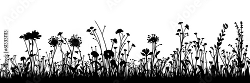Silhouette of grasses, plants and flowers, png, illustration, AI generative  © Lyoth