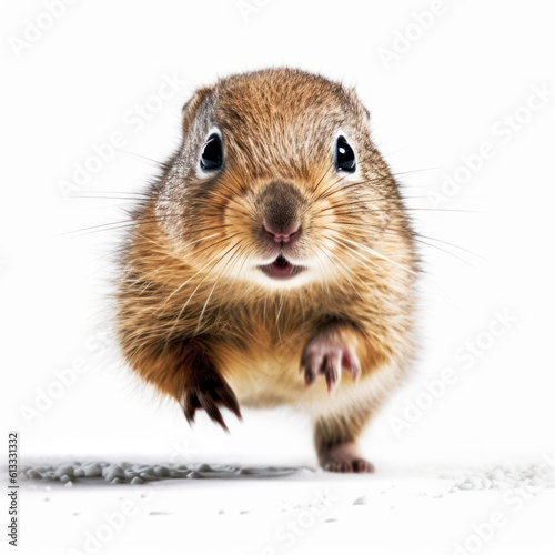 Adorable Cute Funny Baby Gopher Animal Running Close Up Portrait Photo Illustration on White Background Nursery, Kid's, Children's room, pediatric office Digital Wall Print Art Nature Generative AI