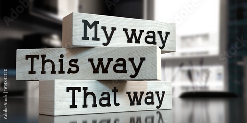 This way, that way, my way - words on wooden blocks - 3D illustration photo