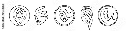 beautiful girl, thin line logos for a beauty salon. girl face - icons set.