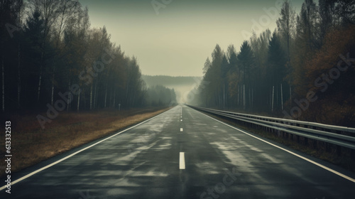 an empty freeway with a dramatic dark sky. Generative AI © jr-art