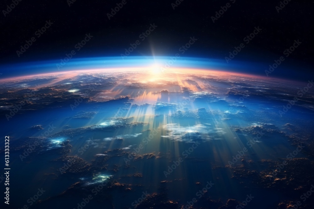 Flash of radiation after a nuclear explosion seen from space. The concept of thermonuclear war. AI generated Flash of radiation after a nuclear explosion seen from space. The concept of thermonuclear war. AI generated