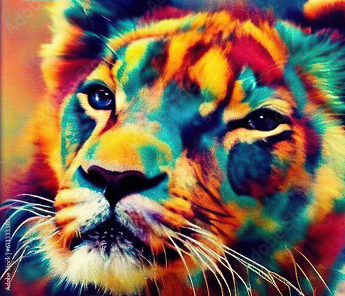 colorful lion cub art