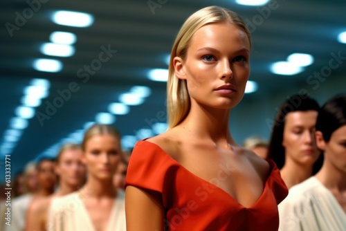 Woman top model at fashion week show. AI generated, human enhanced