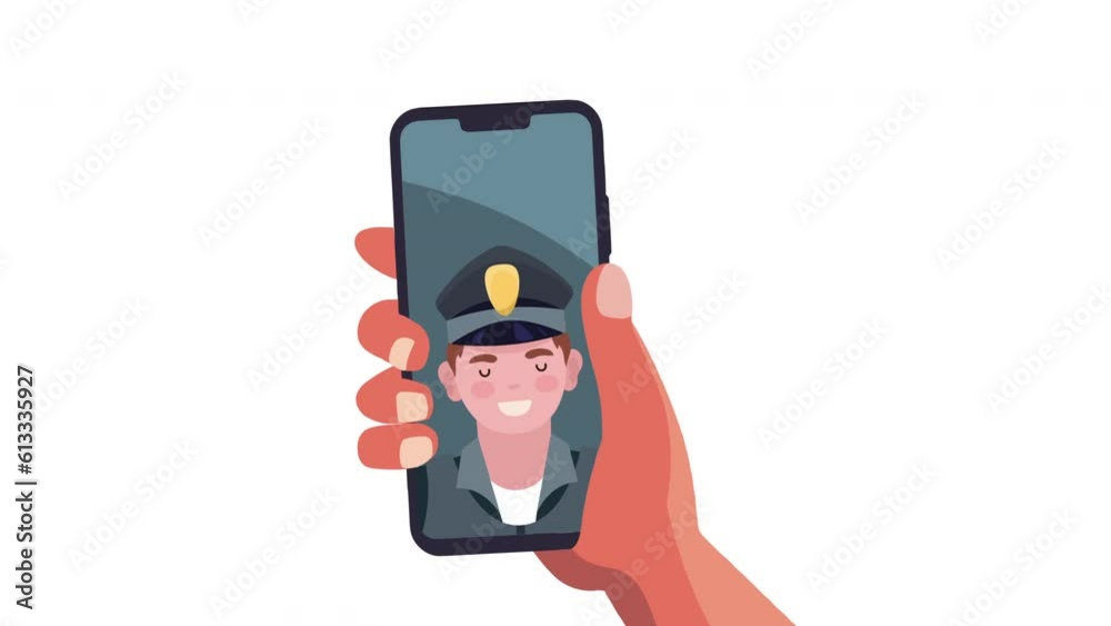 male police officer in smartphone animation male police officer in smartphone animation