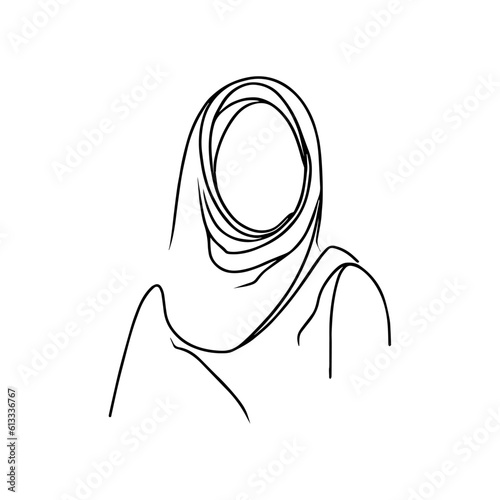 Vector illustration. One line drawing. A woman in a hijab.