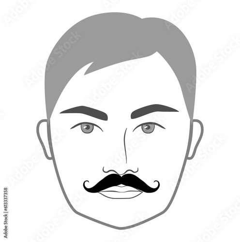 Imperial mustache Beard style men face illustration Facial hair. Vector grey black portrait male Fashion template flat barber collection set. Stylish hairstyle isolated outline on white background.