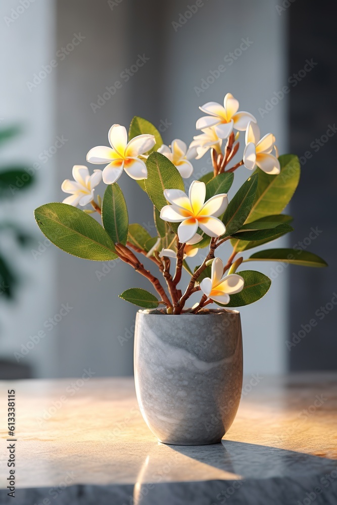 custom made wallpaper toronto digitalRealistic photo of a Tropical plant in a marble vase. with natural light condition.