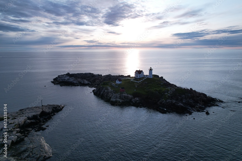 New England Lighthouse in rising sun