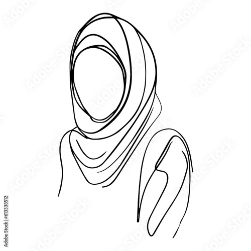 Vector illustration. One line drawing. A woman in a hijab.