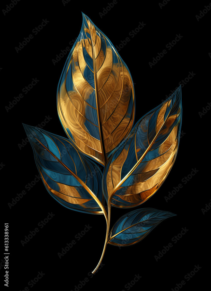 Blue and gold tree leaves design. Great for wall art and home decor. Golden and dark blue leaves
