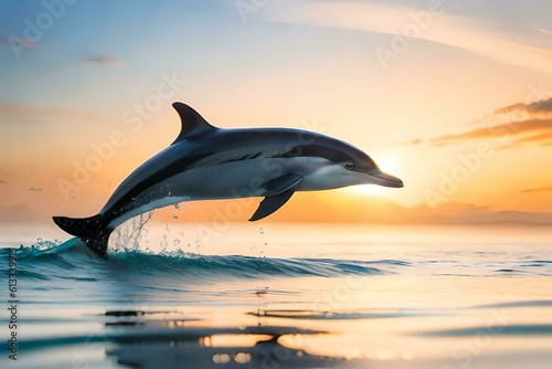 Dolphin swimming in crystal clear water. Created with generative Ai technology. © Evelyn