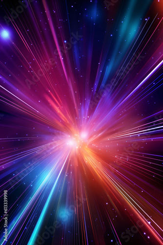 Abstract background with neon rays of light created with AI
