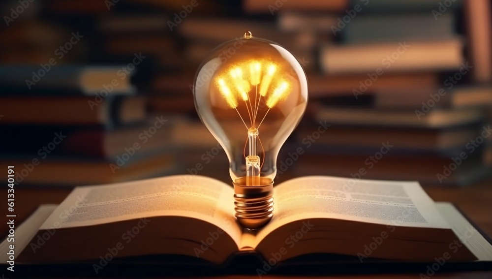 Light bulb on the open book, Idea concept for innovation idea, power of ...