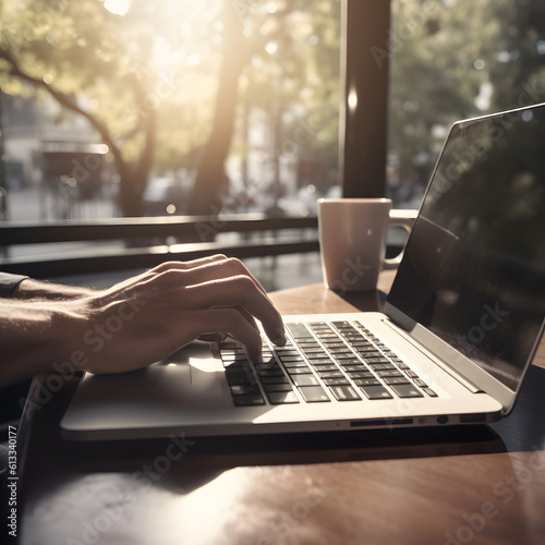 Working on laptop ouside as digital nomad