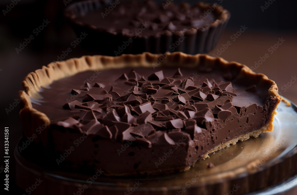 Chocolate cake on plate. 