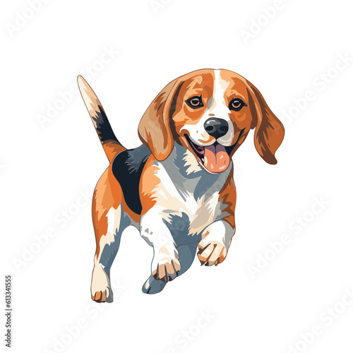 beagle ,full body ,joyful, expressive, playful white logo icon, isolated on white colored