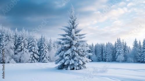 star tree christmas winter sky background new snow year holiday white fir. Generative AI. © SHOTPRIME STUDIO
