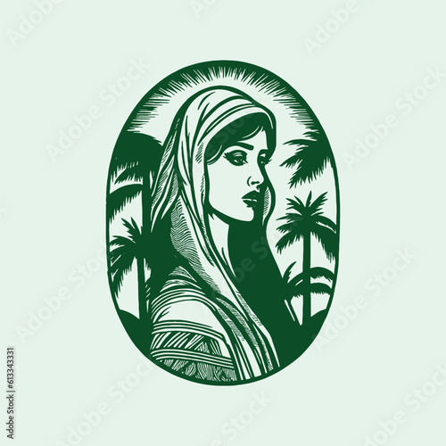 Arab Female mascot retro illustration, logo emblem