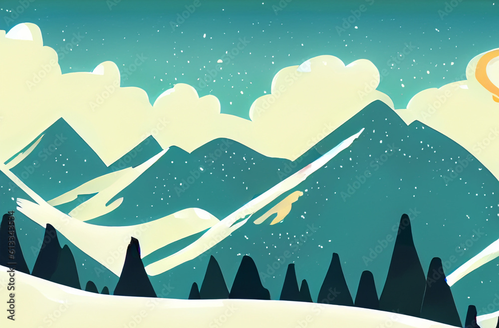 Fototapeta premium abstract cartoon style scenery of snowy mountains created with generative ai technology
