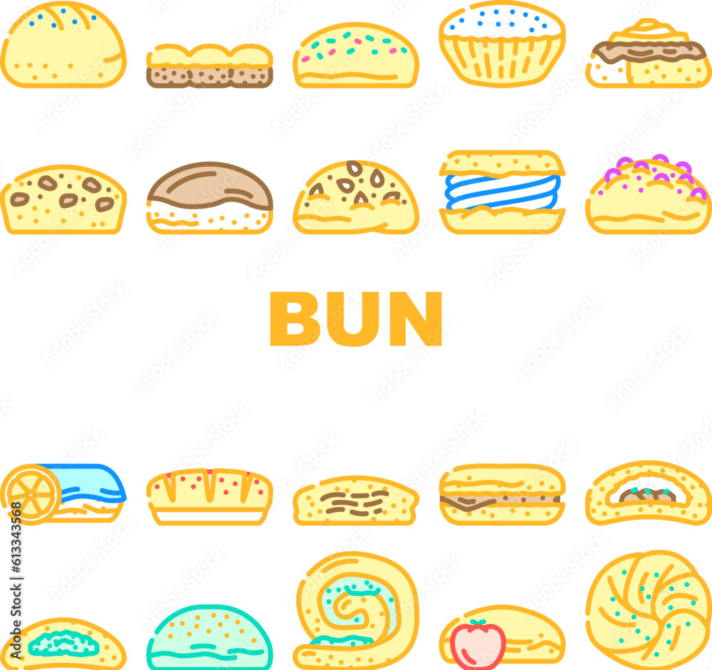 bun bread burger hamburger icons set vector. food sandwich, sesame roll, brioche chinese, taiwan top, empty meat, view baked bun bread burger hamburger color line illustrations bun bread burger hamburger icons set vector. food sandwich, sesame roll, brioche chinese, taiwan top, empty meat, view baked bun bread burger hamburger color line illustrations