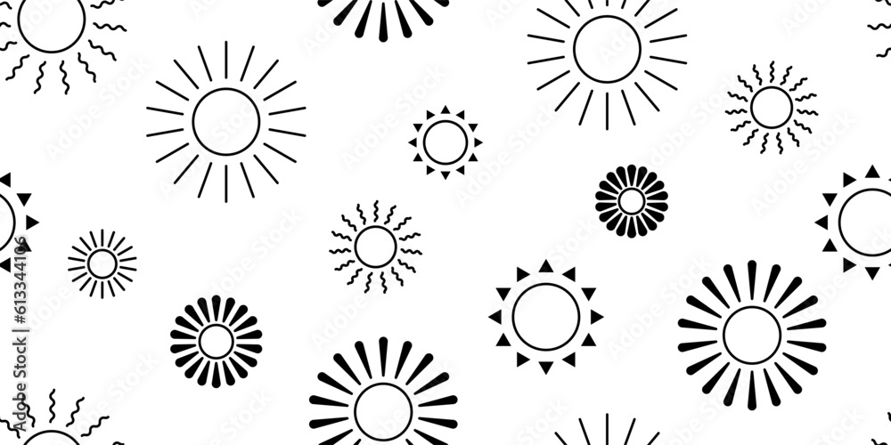 black white sun seamless pattern