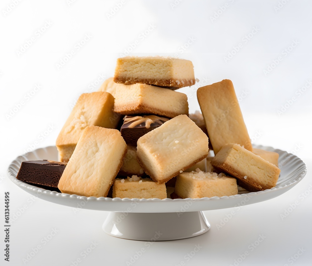 A platter of Scottish shortbread, buttery and crumbly cookies. Generative AI