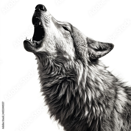 black and white wolf howling at the moon in drawing style, generative AI