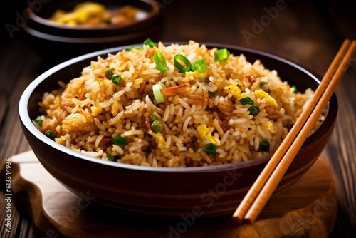 food rice meal eat chinese healthy rice fried vegetable asian dinner. Generative AI.
