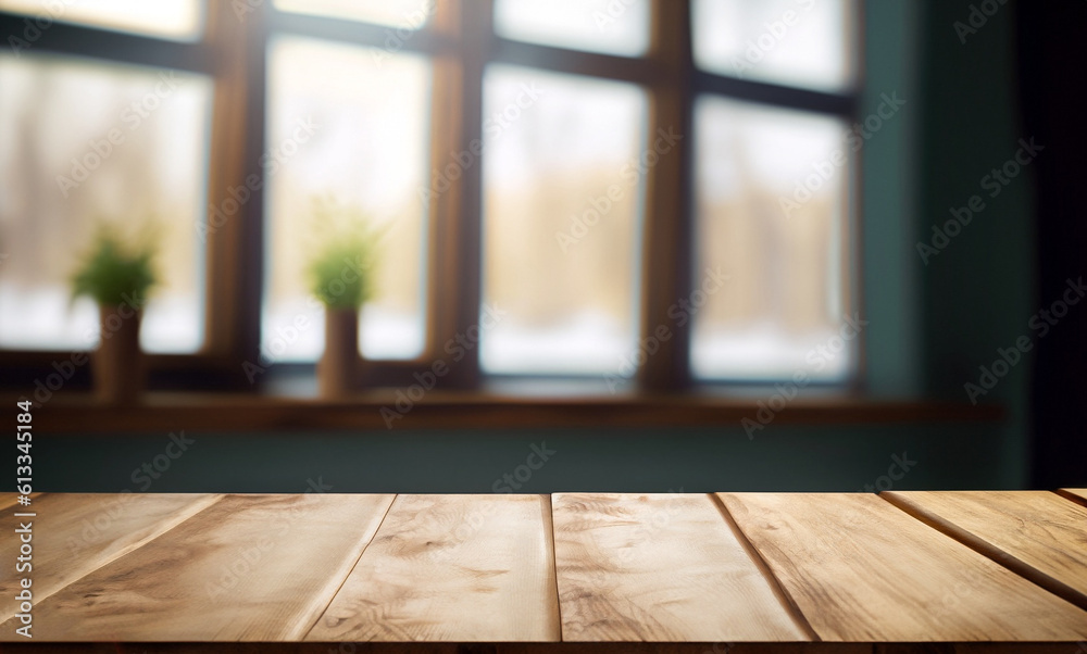 Wooden table on defocused windowsill background Wooden table on defocused windowsill background