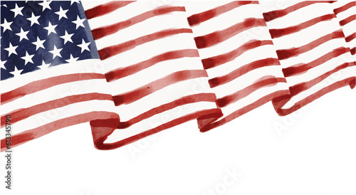 Hand draw USA flag  watercolor  brush paint isolate on white background. Vector illustration 