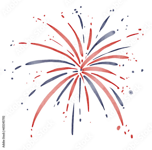 Hand draw  firework explosions in USA flag watercolor  brush paint isolate on white background. Vector illustration 