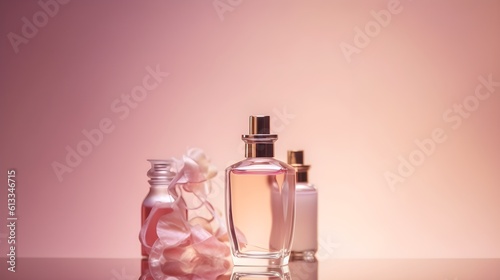 bottles and flacons with perfume essences and oils, the concept of making spirit of perfume products, AI generation