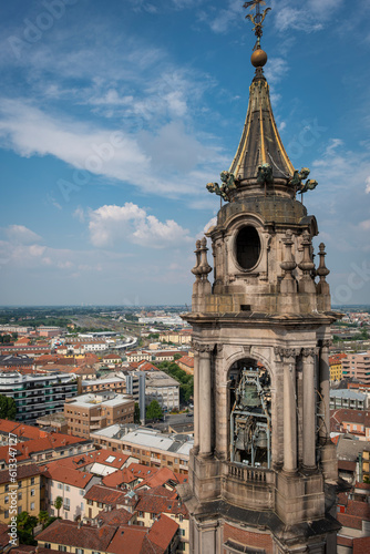 Detail of the bell tower of the San Gaudenzio Church in Novara (Piedmont, Northern Italy). It was built in the XIX Century by Alessandro Antonelli.