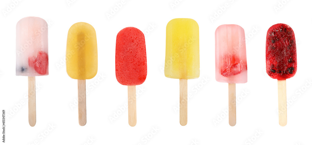 Set of different tasty ice creams on white background Set of different tasty ice creams on white background