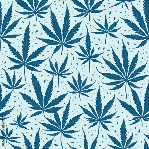 Marijuana leaf vector seamless pattern. Cannabis engraving plant.
