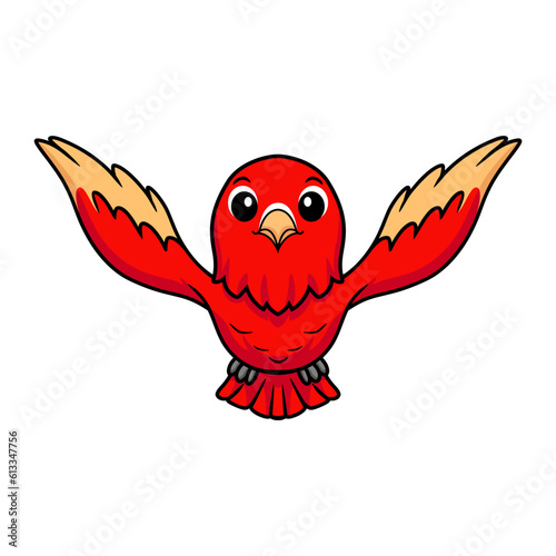 Cute red suffusion lovebird cartoon flying