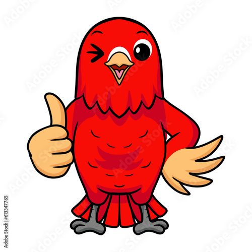 Cute red suffusion lovebird cartoon giving thumb up