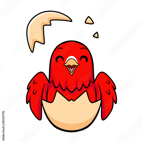 Cute red suffusion lovebird cartoon inside from egg